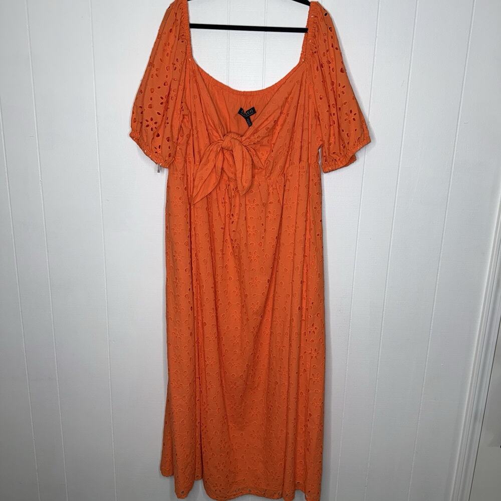 Eloquii Women’s Eyelet Tie Front Maxi Dress Orange Size 26 NWT - Picture 4 of 9